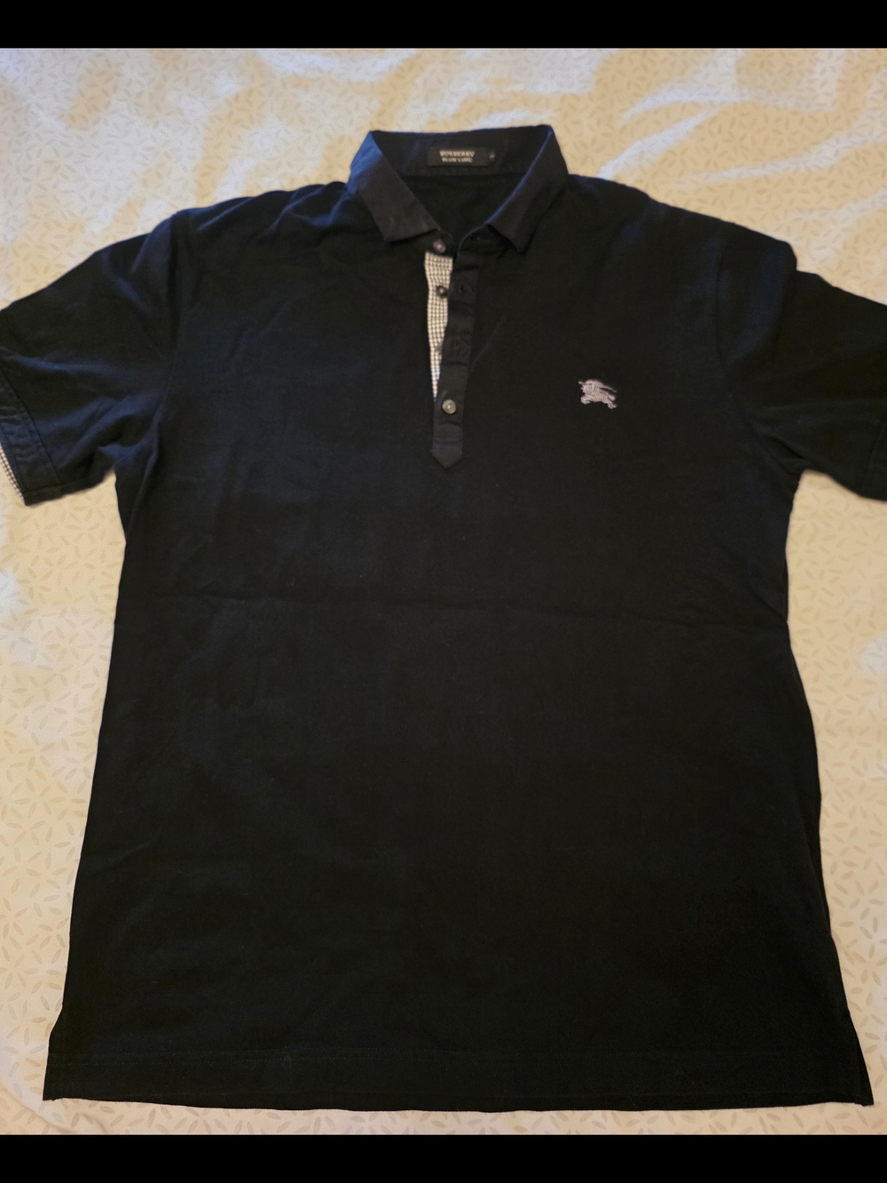 Authentic Burberry Black Short-Sleeve Polo with Contrast Placket From JAPAN